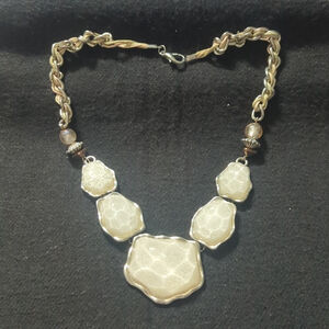 Silver Tone White Bauble Chain Chunky Statement Necklace